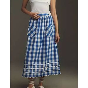 PINK CITY PRINTS Ric Rac Gingham Midi Skirt In Blue sz XL
